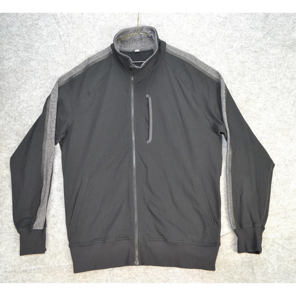 Lululemon Jacket Mens XL Black‎ Full Zip Track Raglan Herringbone Trim Kung Fu